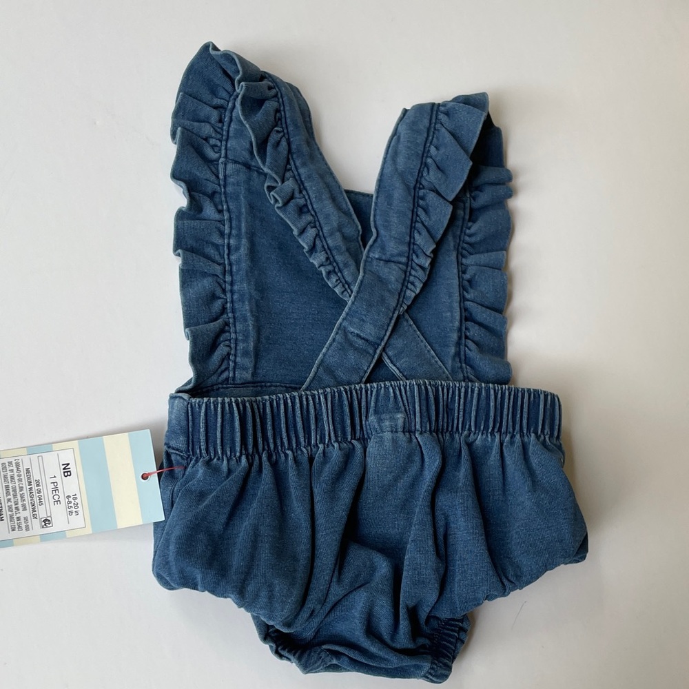 Cat & Jack Soft Denim Ruffle Romper (size NB) - Picture 2 of 3